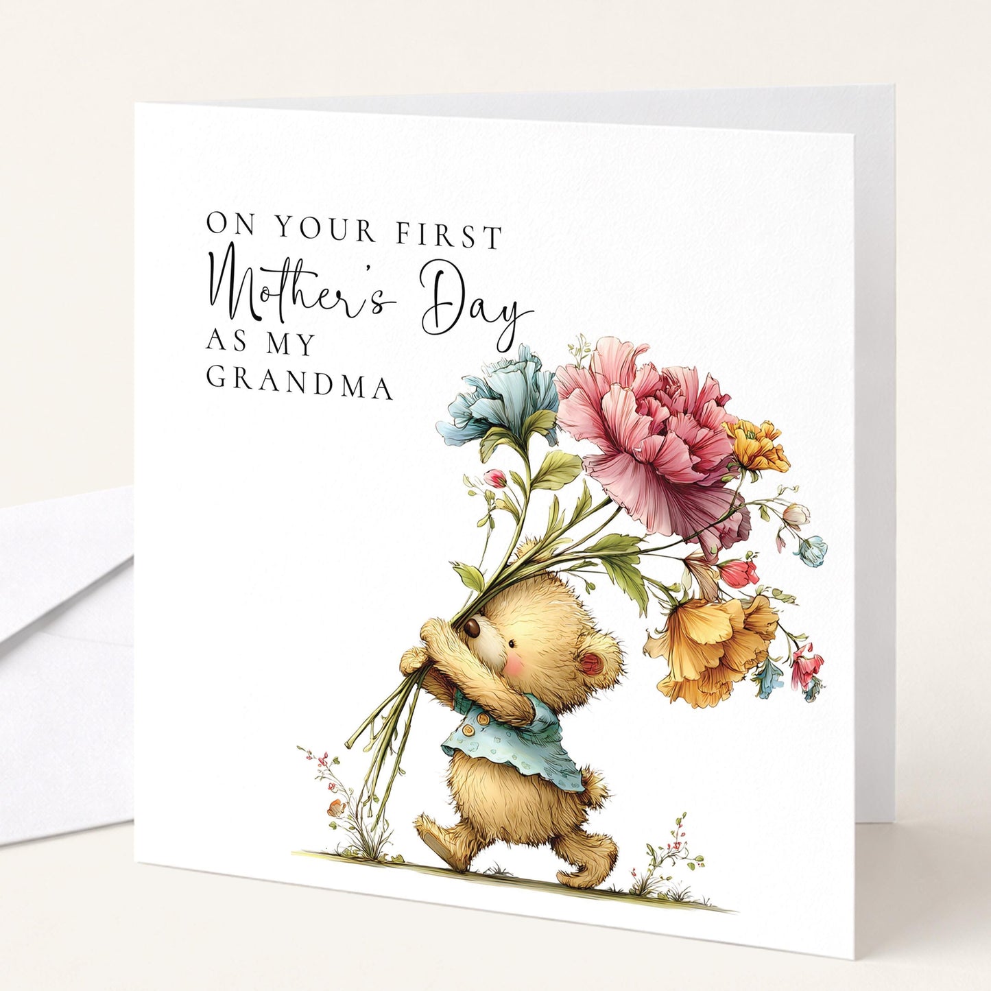 First Mothers Day Card - Personalised Grandma Greeting Card With Floral Bouquet