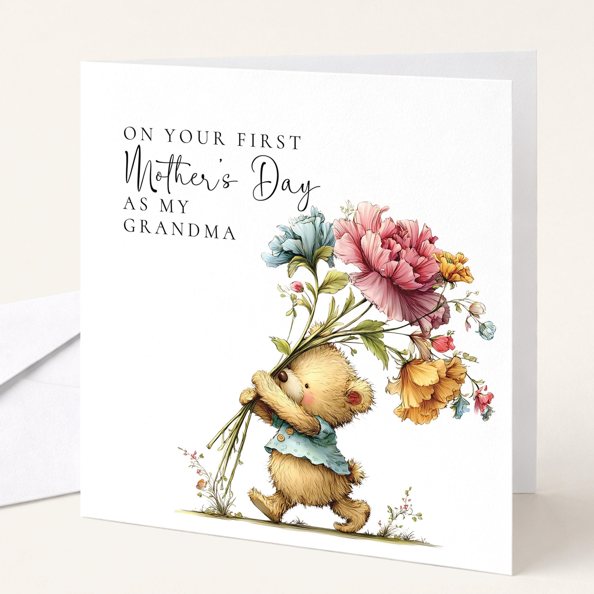 First Mothers Day Card - Personalised Grandma Greeting Card With Floral Bouquet
