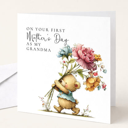 First Mothers Day Card - Personalised Grandma Greeting Card With Floral Bouquet