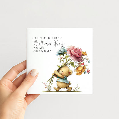 First Mothers Day Card - Personalised Grandma Greeting Card With Floral Bouquet