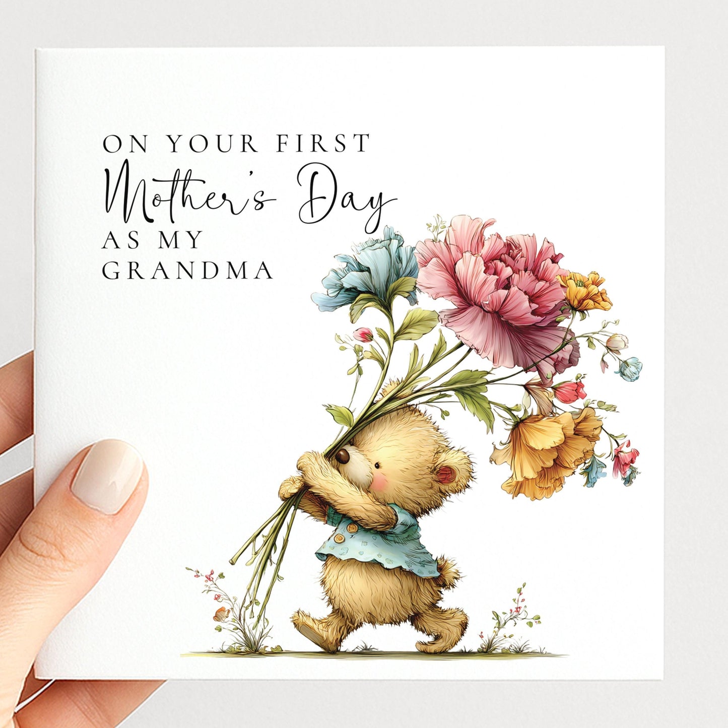 First Mothers Day Card - Personalised Grandma Greeting Card With Floral Bouquet