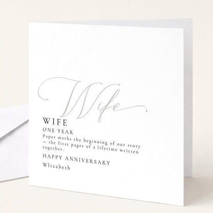 The image is a white card with black text, celebrating a wedding anniversary.