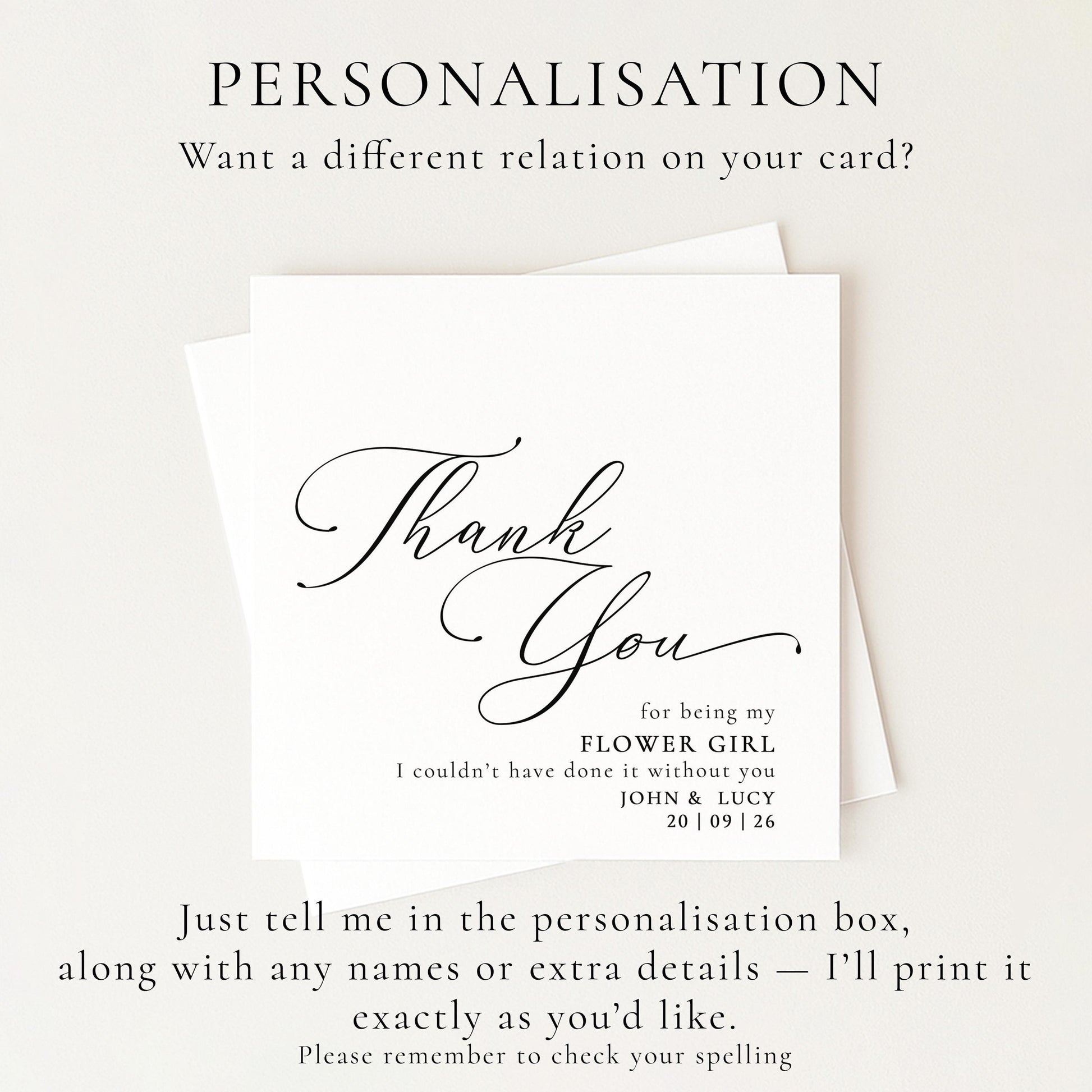 Flower Girl Thank You Card – Personalised Wedding Keepsake Card With Elegant Script