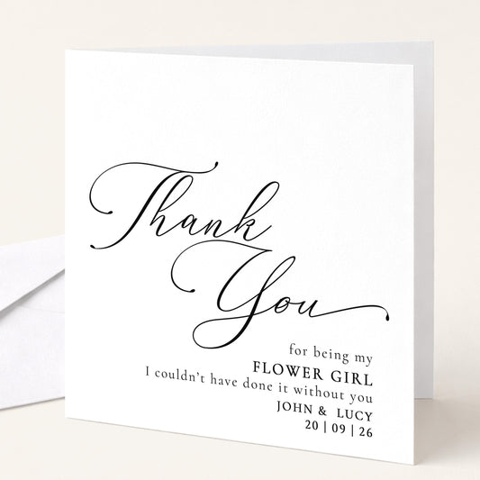Flower Girl Thank You Card – Personalised Wedding Keepsake Card With Elegant Script