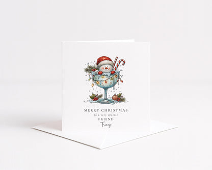 Friend Christmas Card – Personalised Snowman Christmas Card With Envelope
