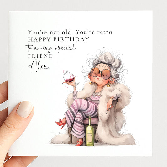 Funny Birthday Card - Cheeky Retro Friend Greeting With Playful Humour