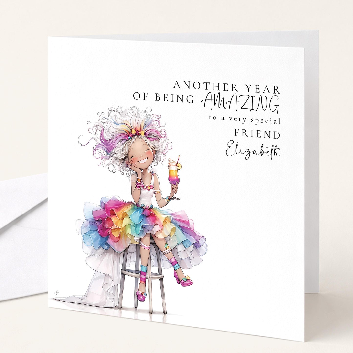 Funny Birthday Card - Colourful Personalised Card For Friend With Joyful Wishes