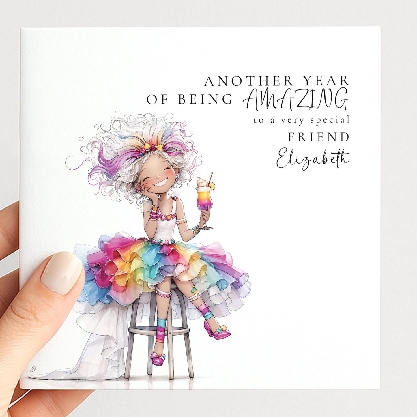 Funny Birthday Card - Colourful Personalised Card For Friend With Joyful Wishes