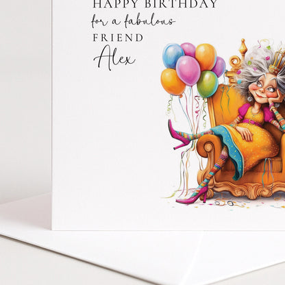 Funny Birthday Card – Menopause Friendship Design with Cheeky Humour & Personalised Name
