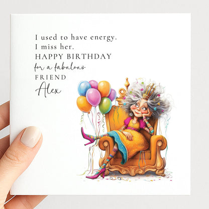 Funny Birthday Card – Menopause Friendship Design with Cheeky Humour & Personalised Name