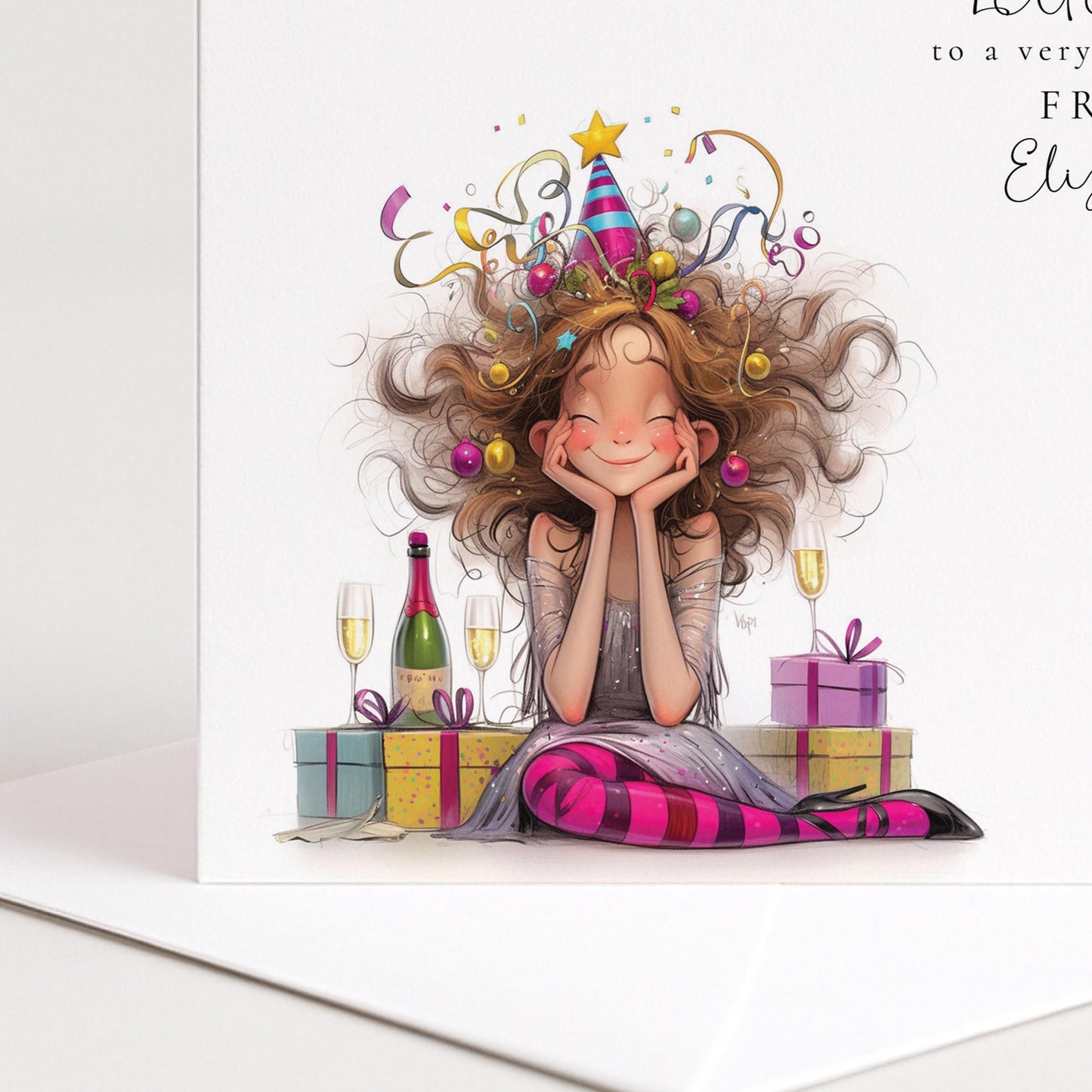 Funny Birthday Card - Personalised Colourful Birthday Card for Friend Celebration