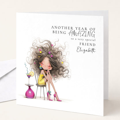 Funny Birthday Card - Stylish Elegant Birthday Card for Friend, Personalised Option