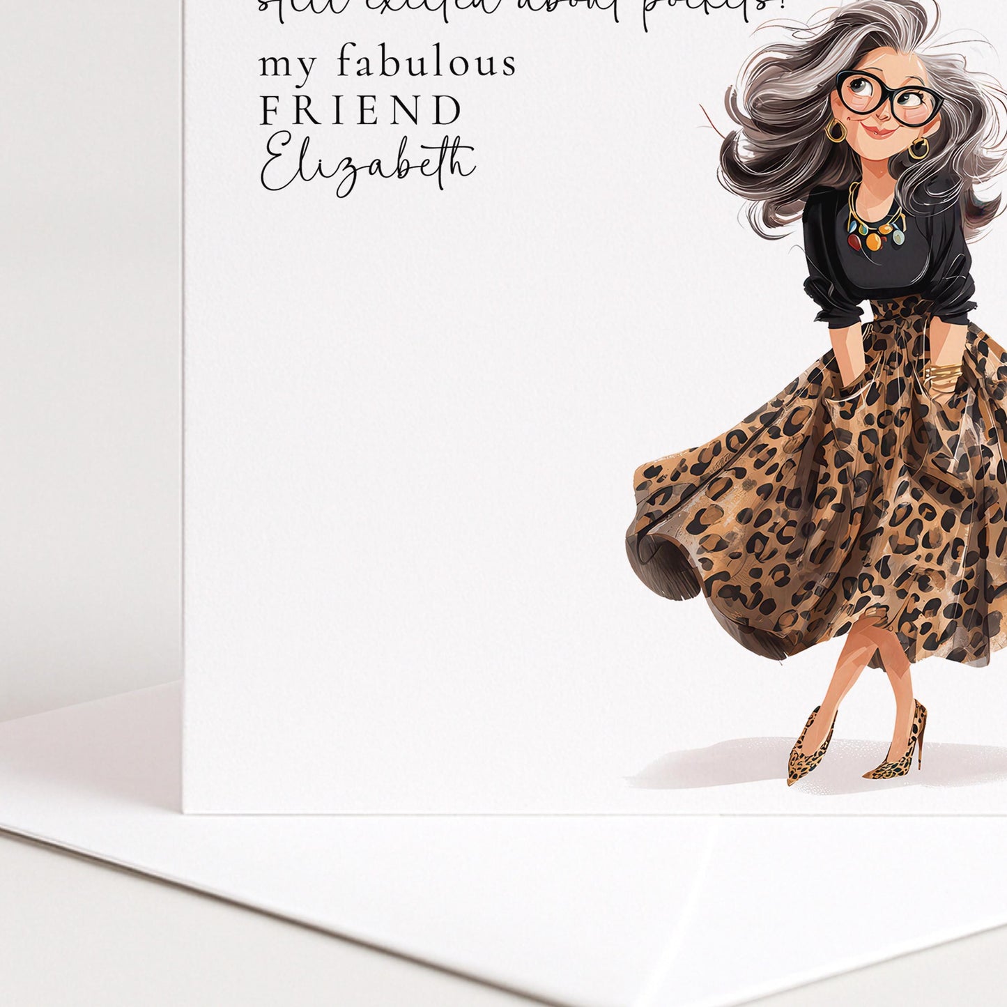 Funny Birthday Card | Stylish Leopard Print Card with Custom Name & Pockets
