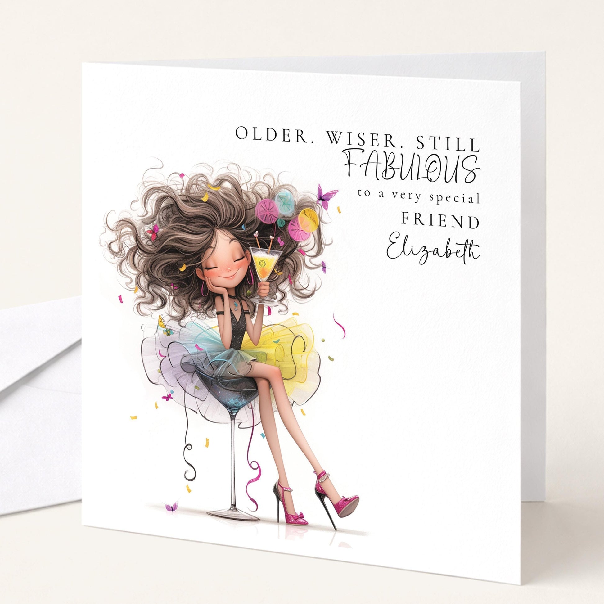 Funny Birthday Card - Stylish Personalised Card for Friend | Older Wiser Still Fabulous