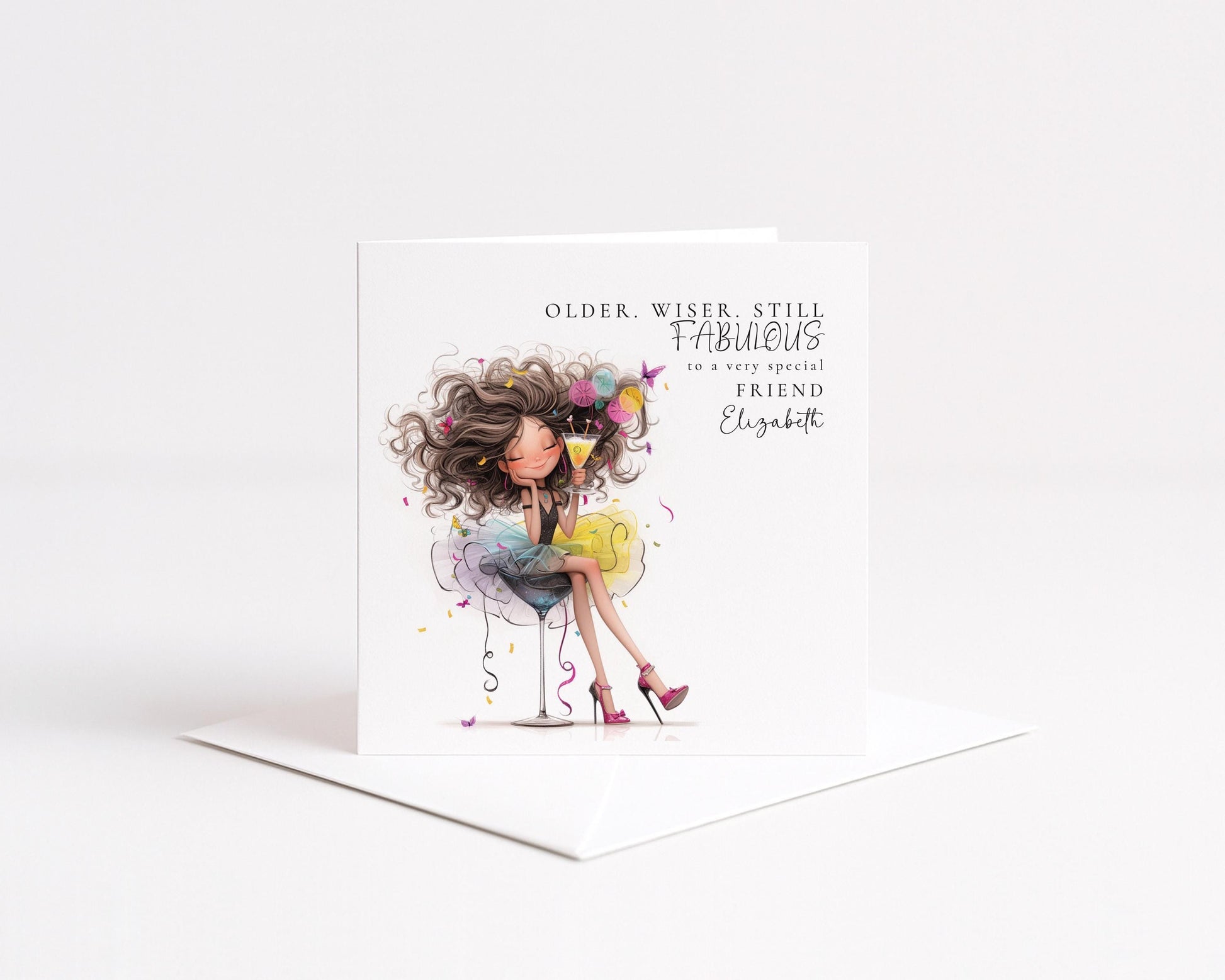 Funny Birthday Card - Stylish Personalised Card for Friend | Older Wiser Still Fabulous