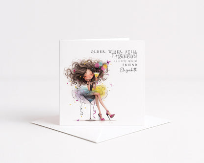 Funny Birthday Card - Stylish Personalised Card for Friend | Older Wiser Still Fabulous