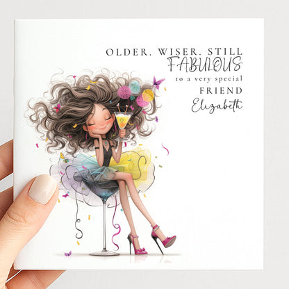 Funny Birthday Card - Stylish Personalised Card for Friend | Older Wiser Still Fabulous
