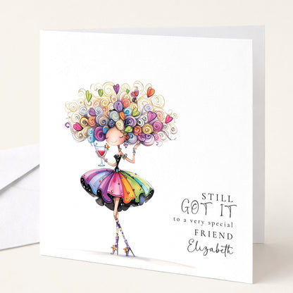 Funny Birthday Card - Stylish Personalised Greeting for Friend with Bold Illustration