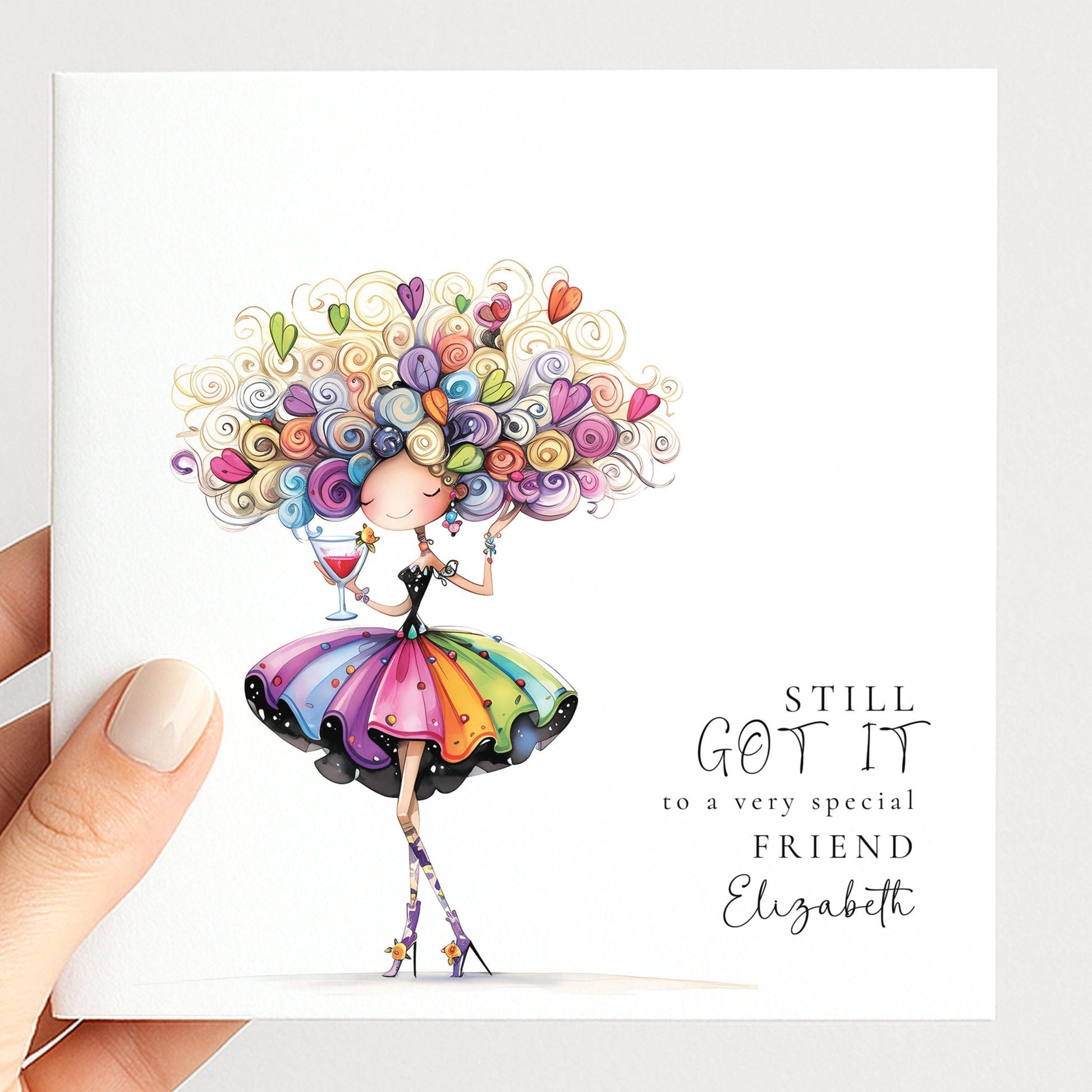 Funny Birthday Card - Stylish Personalised Greeting for Friend with Bold Illustration