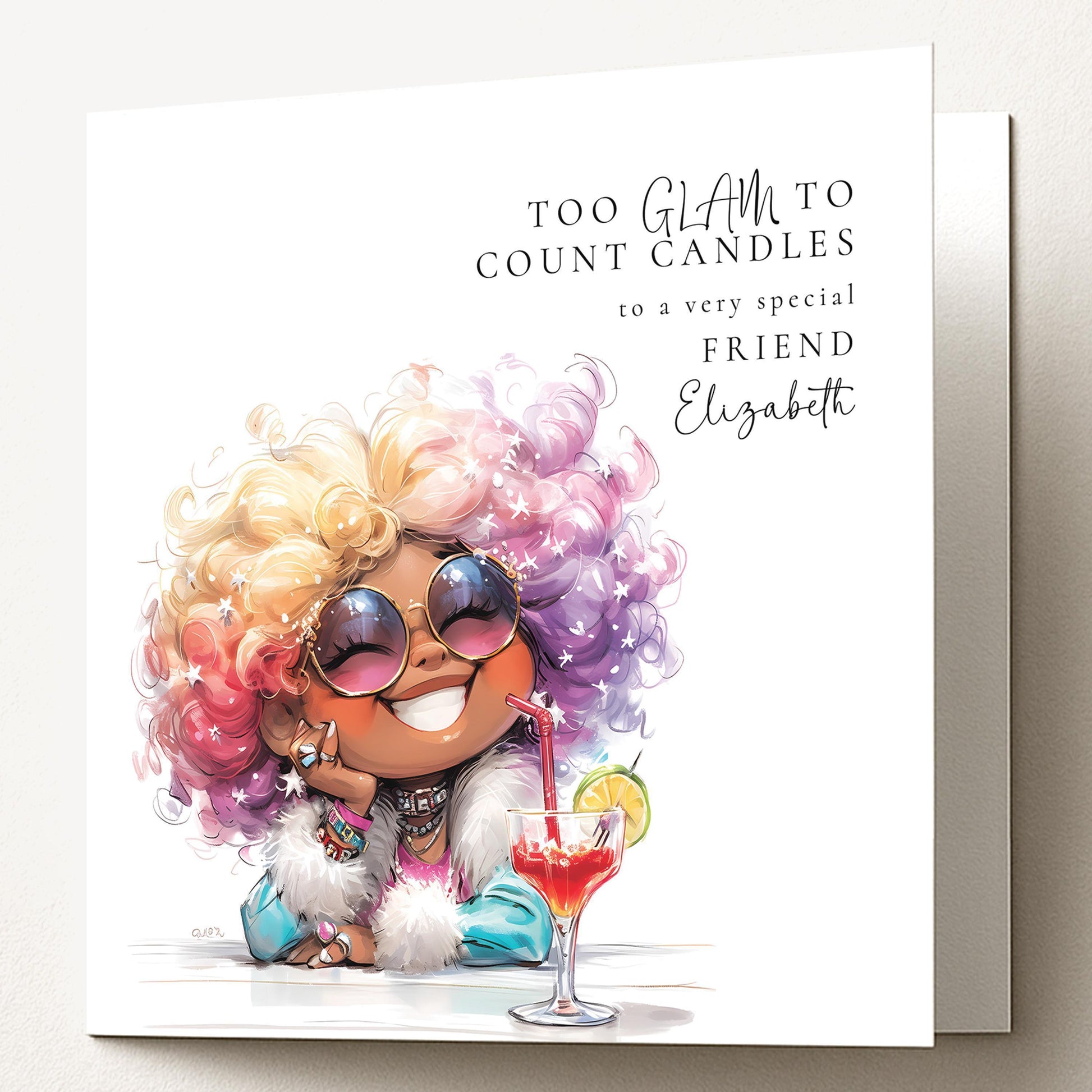 Funny Birthday Card - Too Glam To Count Candles | Personalised Sassy Friend Card