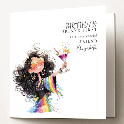 Funny Birthday Card With Personalisation - Women’s Bold Birthday Illustration | Cocktail Theme