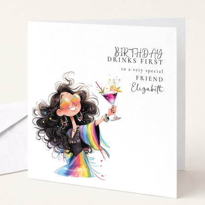 Funny Birthday Card With Personalisation - Women’s Bold Birthday Illustration | Cocktail Theme