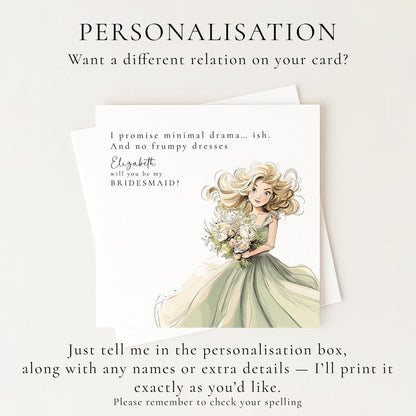 Funny Bridesmaid Proposal Card - Personalised Bridal Party Keepsake With Matte Finish