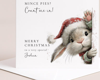 Funny Christmas Card – Personalised Mince Pie Lover Gift With Cute Bunny