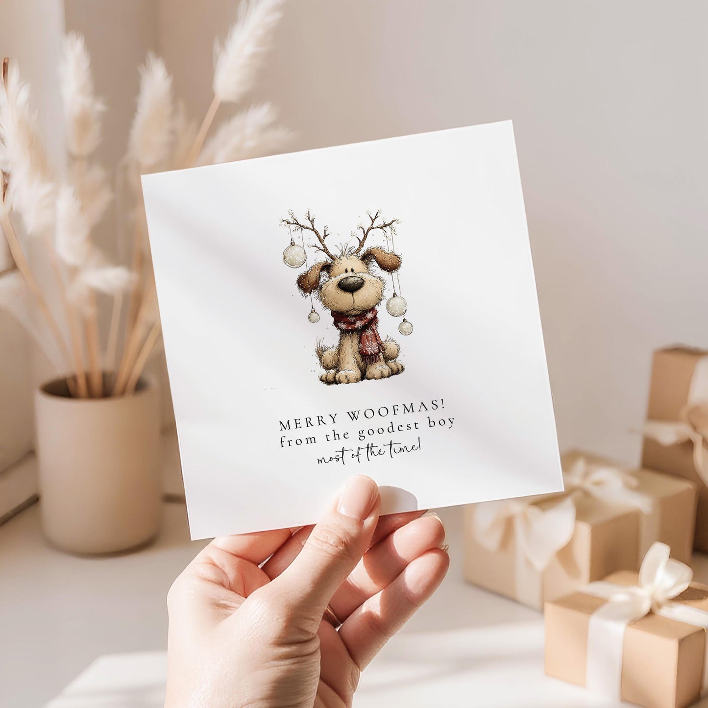 Funny Dog Christmas Card – Personalised Cute Holiday Greeting Card by Whimsi Lilley