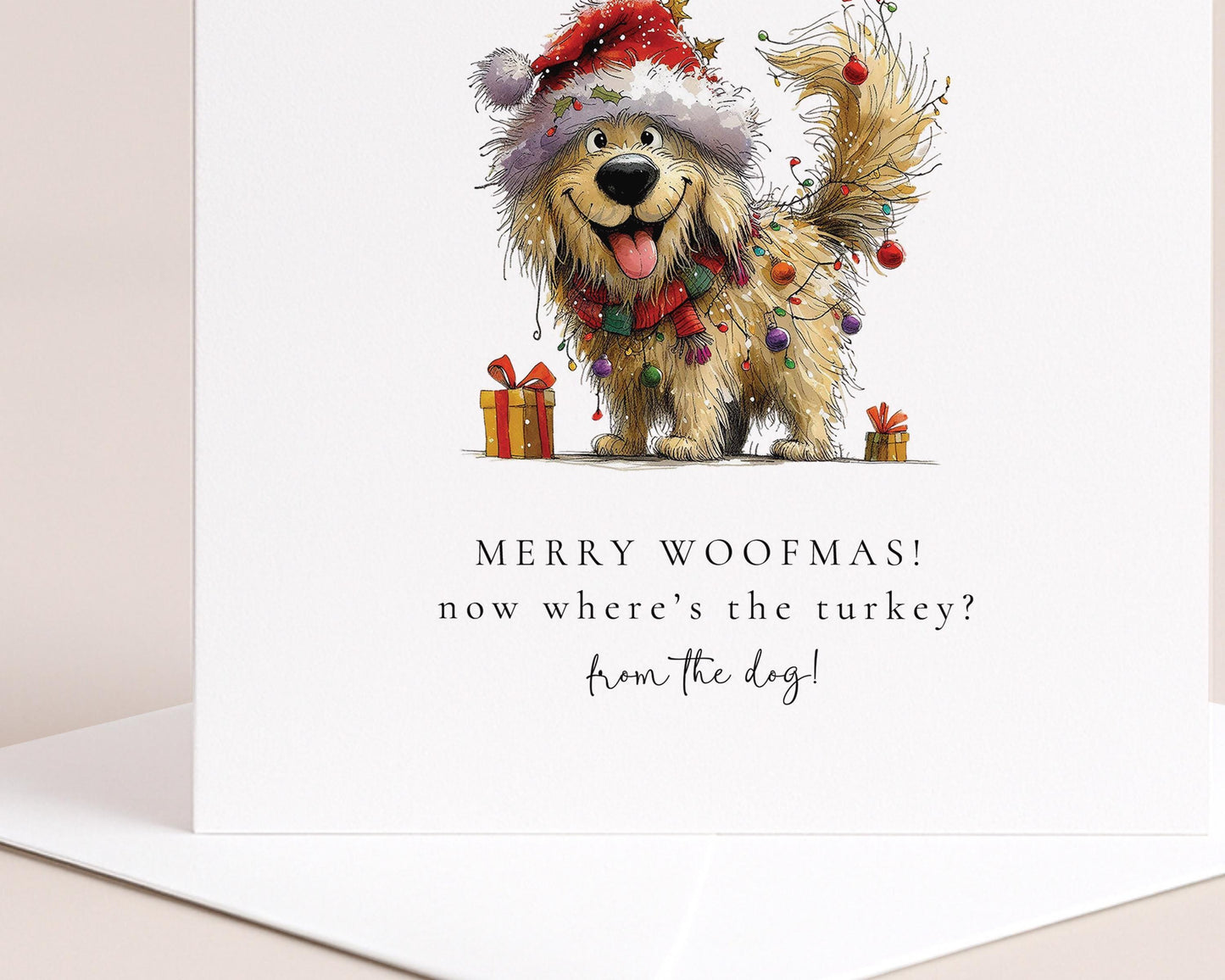 Funny Dog Christmas Card - Personalised Merry Woofmas Holiday Greeting