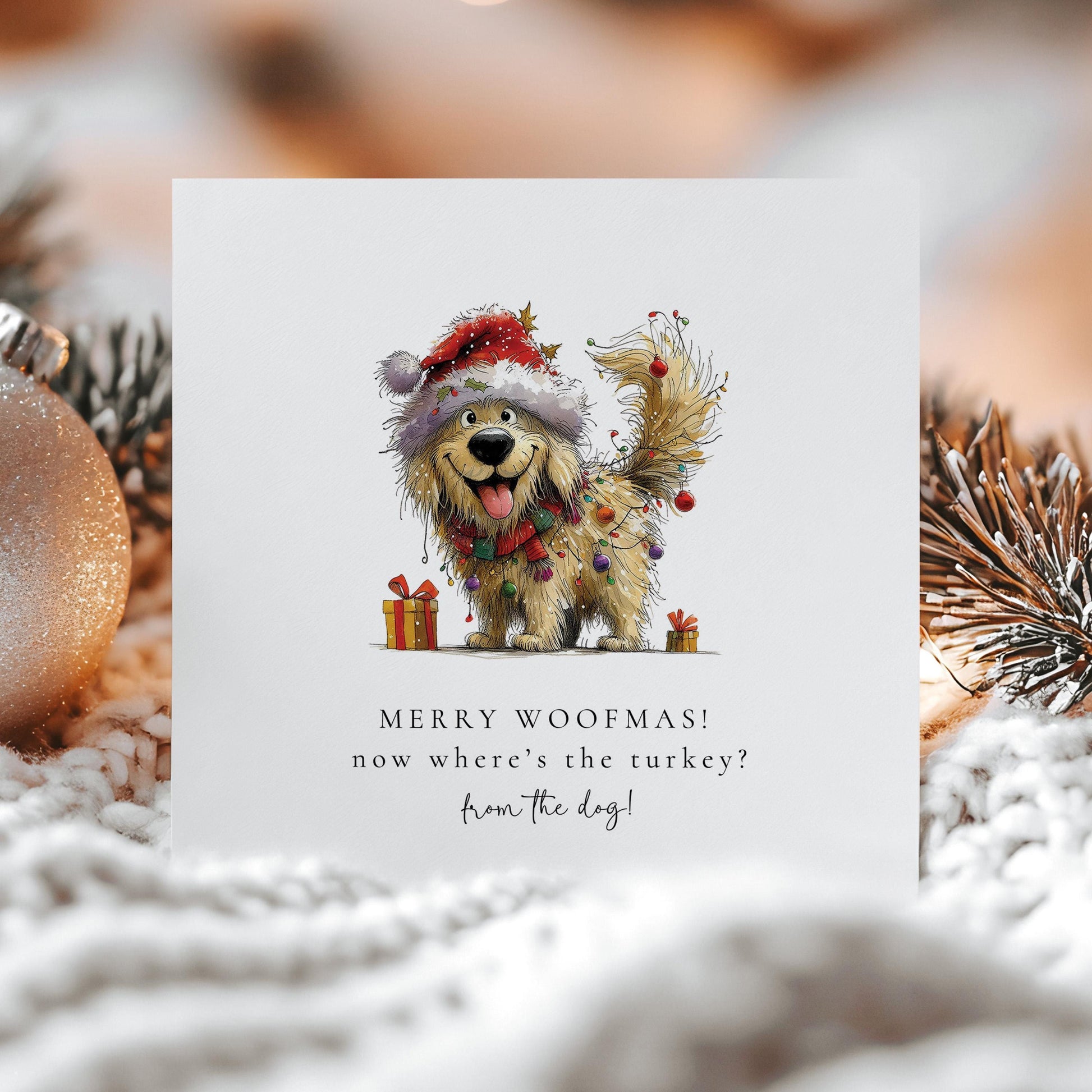 Funny Dog Christmas Card - Personalised Merry Woofmas Holiday Greeting
