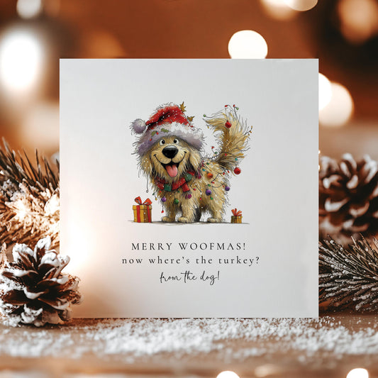 Funny Dog Christmas Card - Personalised Merry Woofmas Holiday Greeting