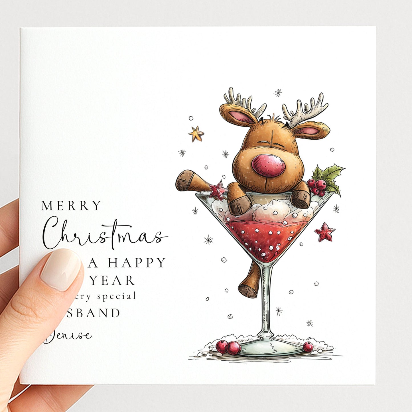 Funny Husband Christmas Card - Humorous Reindeer Design | Personalised Holiday Greeting (Copy)