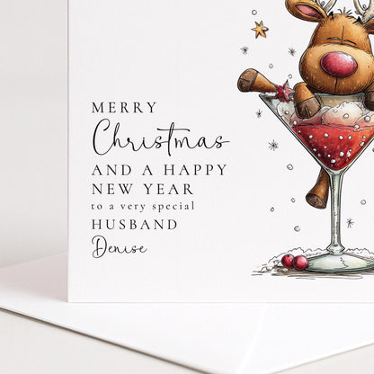Funny Husband Christmas Card - Humorous Reindeer Design | Personalised Holiday Greeting (Copy)