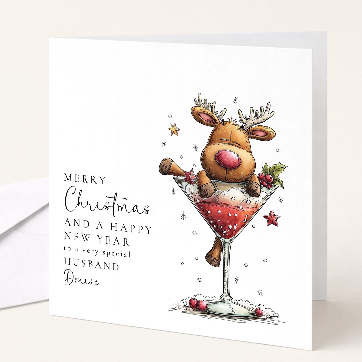 Funny Husband Christmas Card - Humorous Reindeer Design | Personalised Holiday Greeting (Copy)