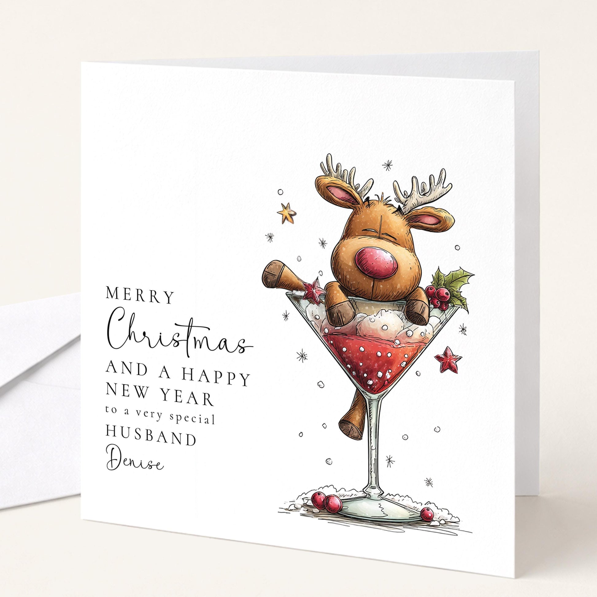 Funny Husband Christmas Card - Humorous Reindeer Design | Personalised Holiday Greeting (Copy)