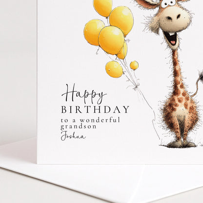 Giraffe Grandson Birthday Card