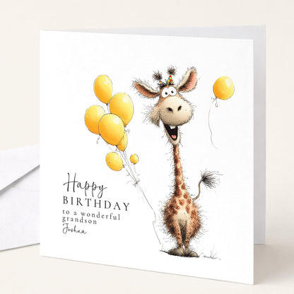 Giraffe Grandson Birthday Card