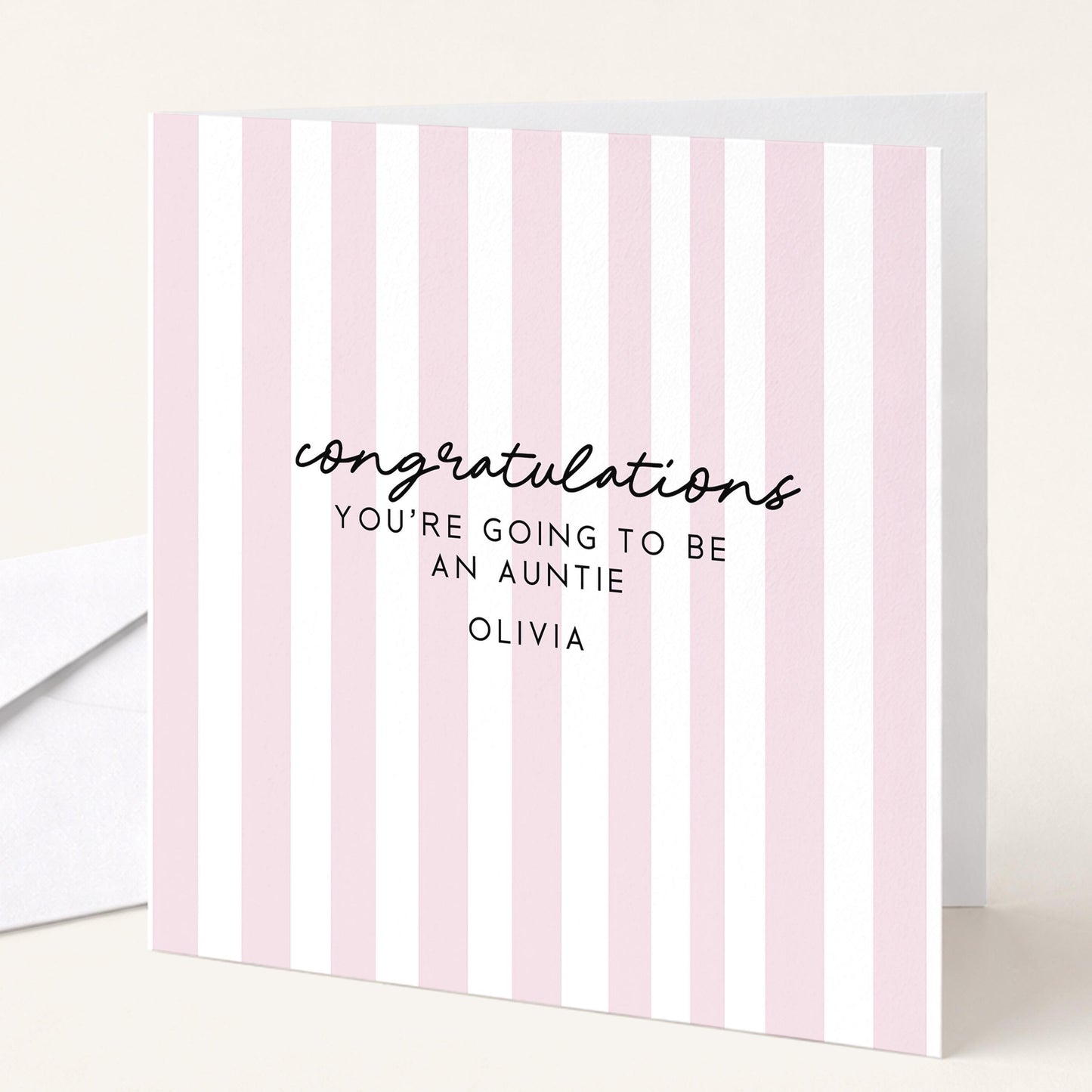 Going To Be Auntie Card - Personalised Pregnancy Reveal With Soft Sage Green Stripes