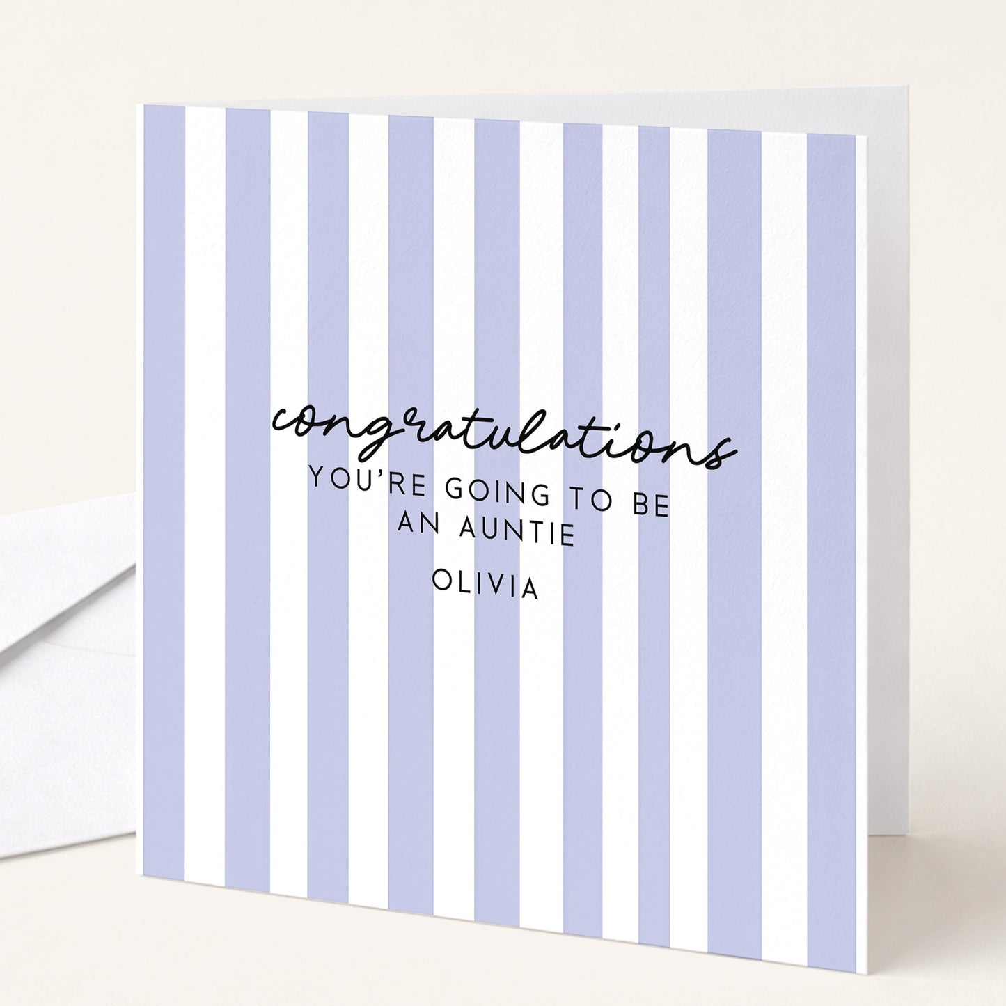 Going To Be Auntie Card - Personalised Pregnancy Reveal With Soft Sage Green Stripes