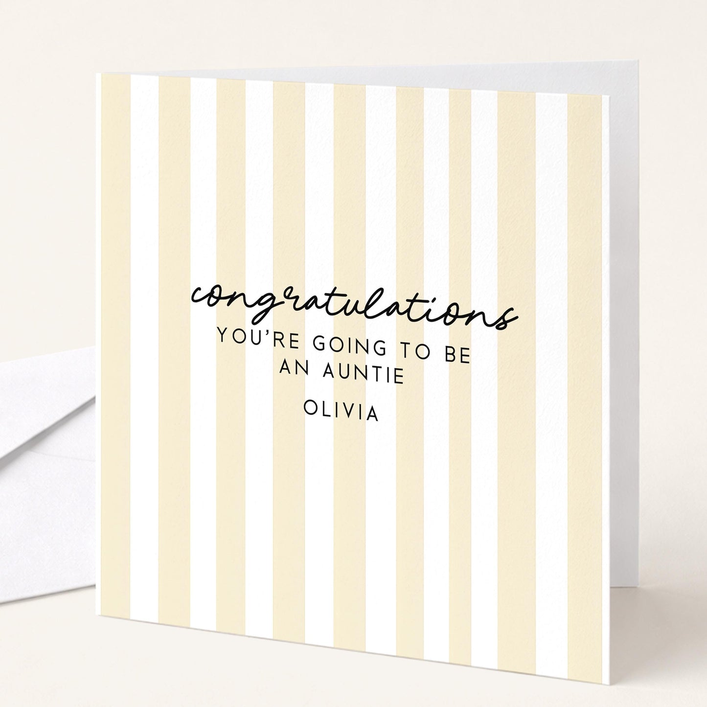 Going To Be Auntie Card - Personalised Pregnancy Reveal With Soft Sage Green Stripes