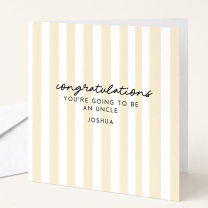 Going To Be Uncle Card – Personalised Sage Green Striped Announcement