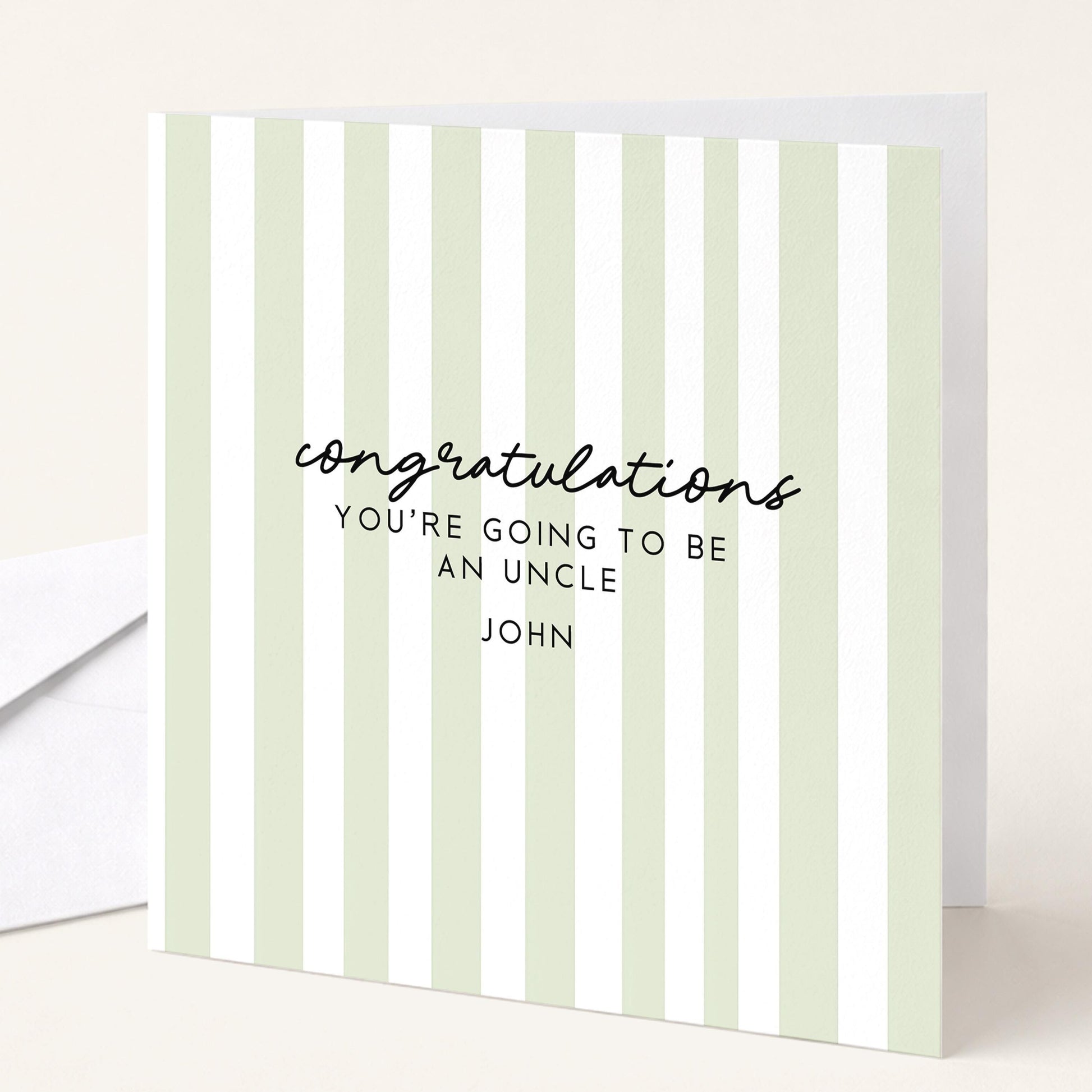 Going To Be Uncle Card – Personalised Sage Green Striped Announcement