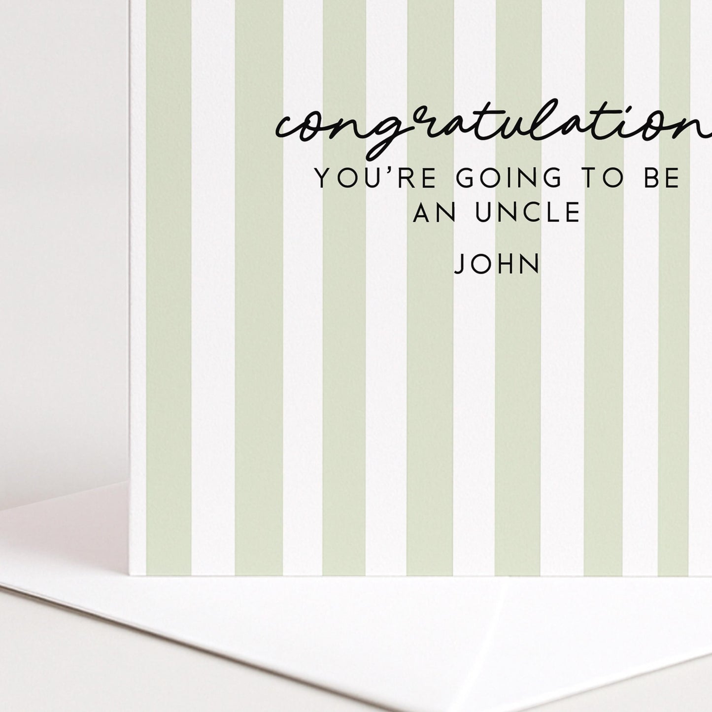 Going To Be Uncle Card – Personalised Sage Green Striped Announcement