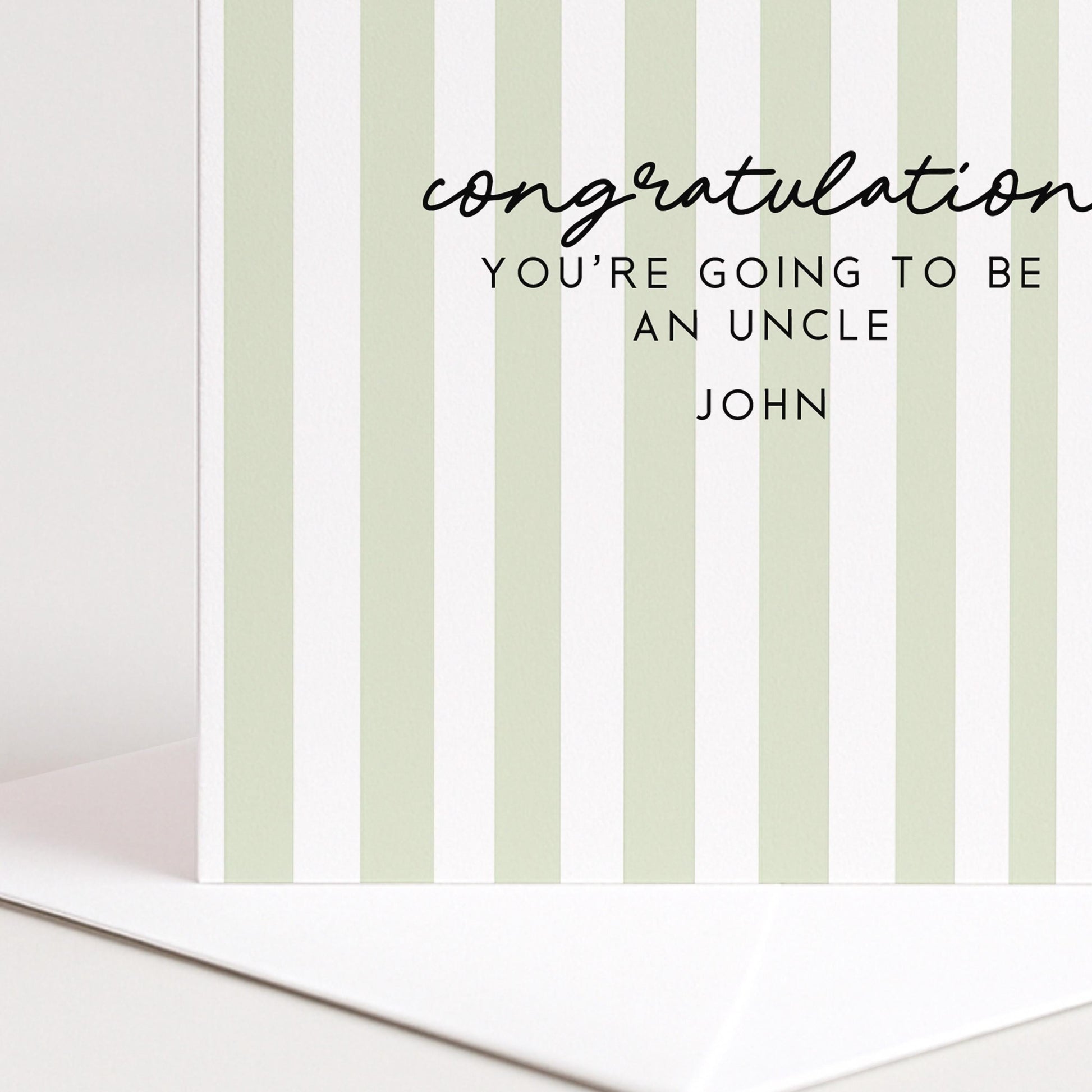 Going To Be Uncle Card – Personalised Sage Green Striped Announcement