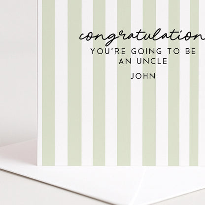 Going To Be Uncle Card – Personalised Sage Green Striped Announcement