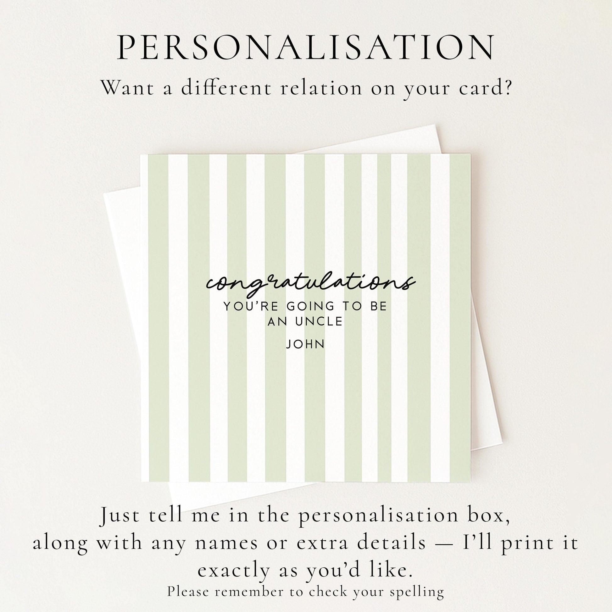 Going To Be Uncle Card – Personalised Sage Green Striped Announcement
