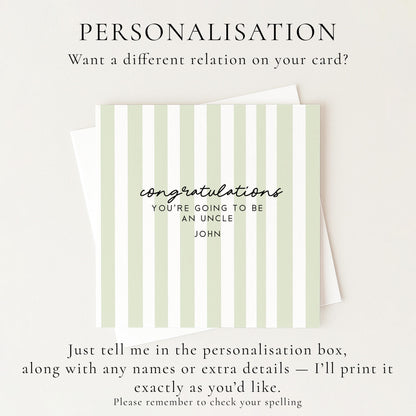 Going To Be Uncle Card – Personalised Sage Green Striped Announcement