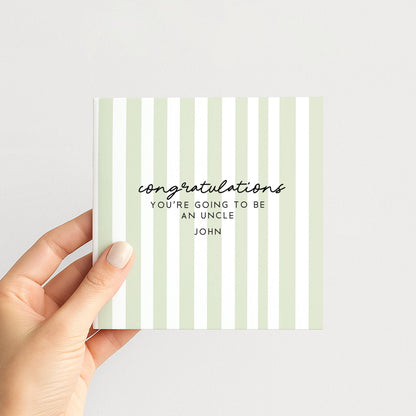 Going To Be Uncle Card – Personalised Sage Green Striped Announcement