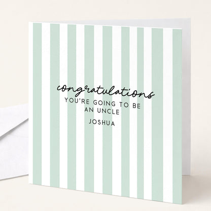 Going To Be Uncle Card – Personalised Sage Green Striped Announcement